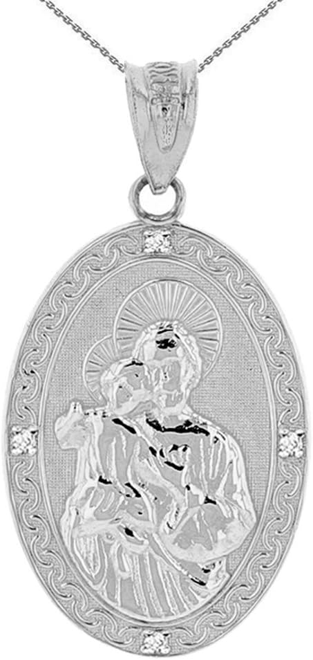 Claddagh Gold'Fine 925 Sterling Silver CZ-Accented St. Joseph Oval Medal Necklace (1.15'')'