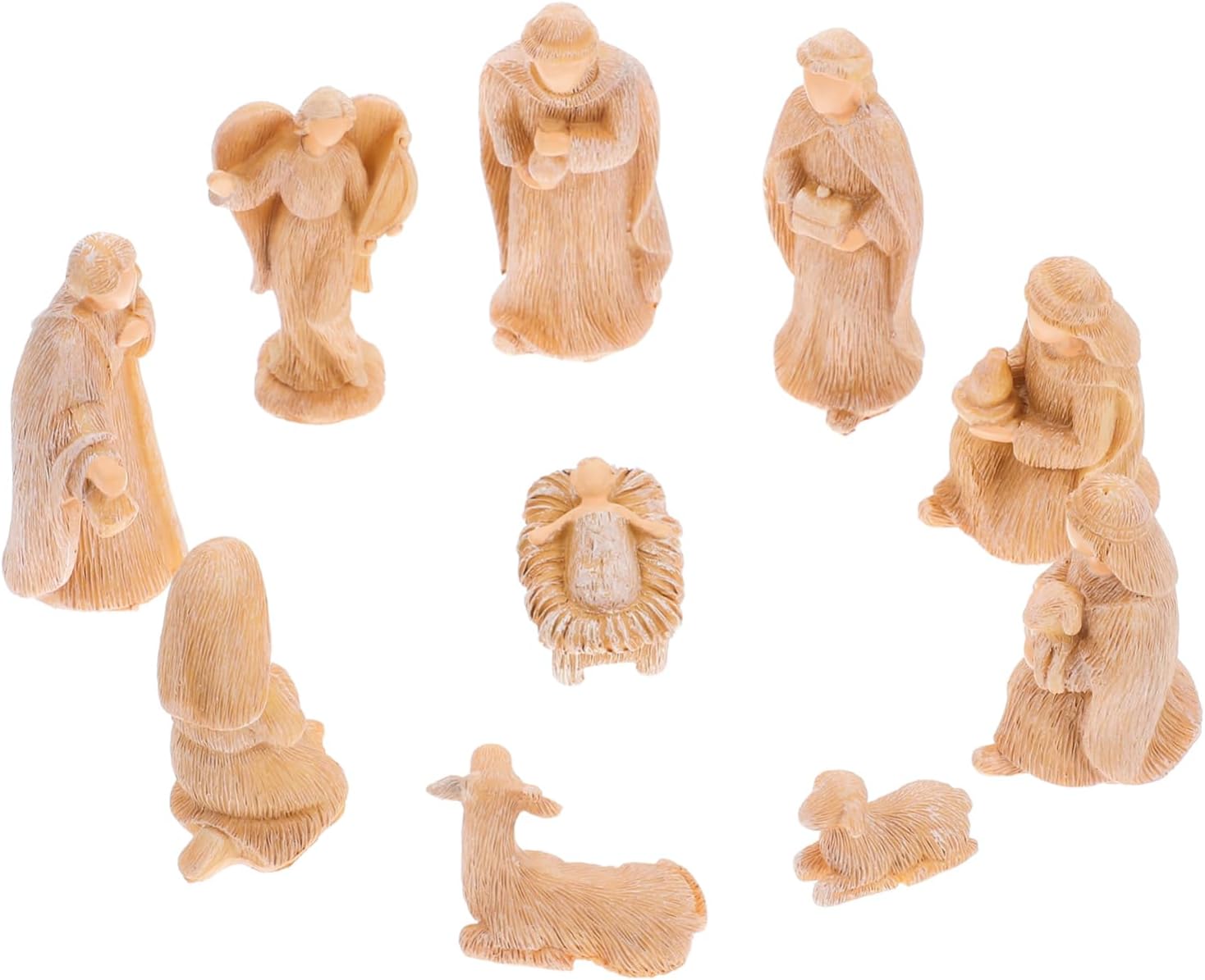 POPETPOP Sturdy Resin Desktop Nativity Set Lifelike Jesus Manger Scene Ornaments for Christmas