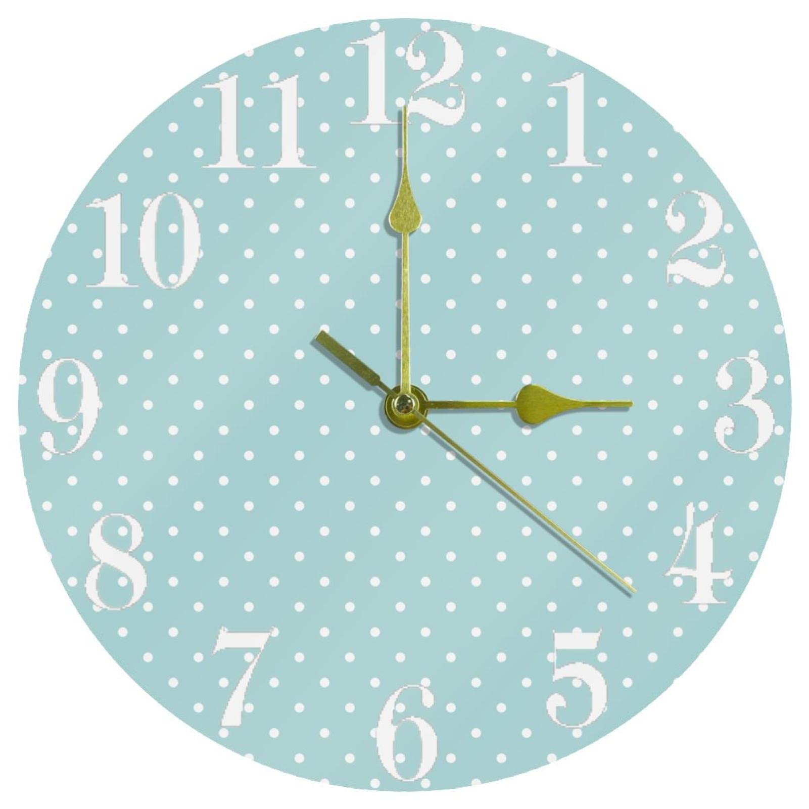 Horloge murale ronde à quartz bleue à pois pour maison