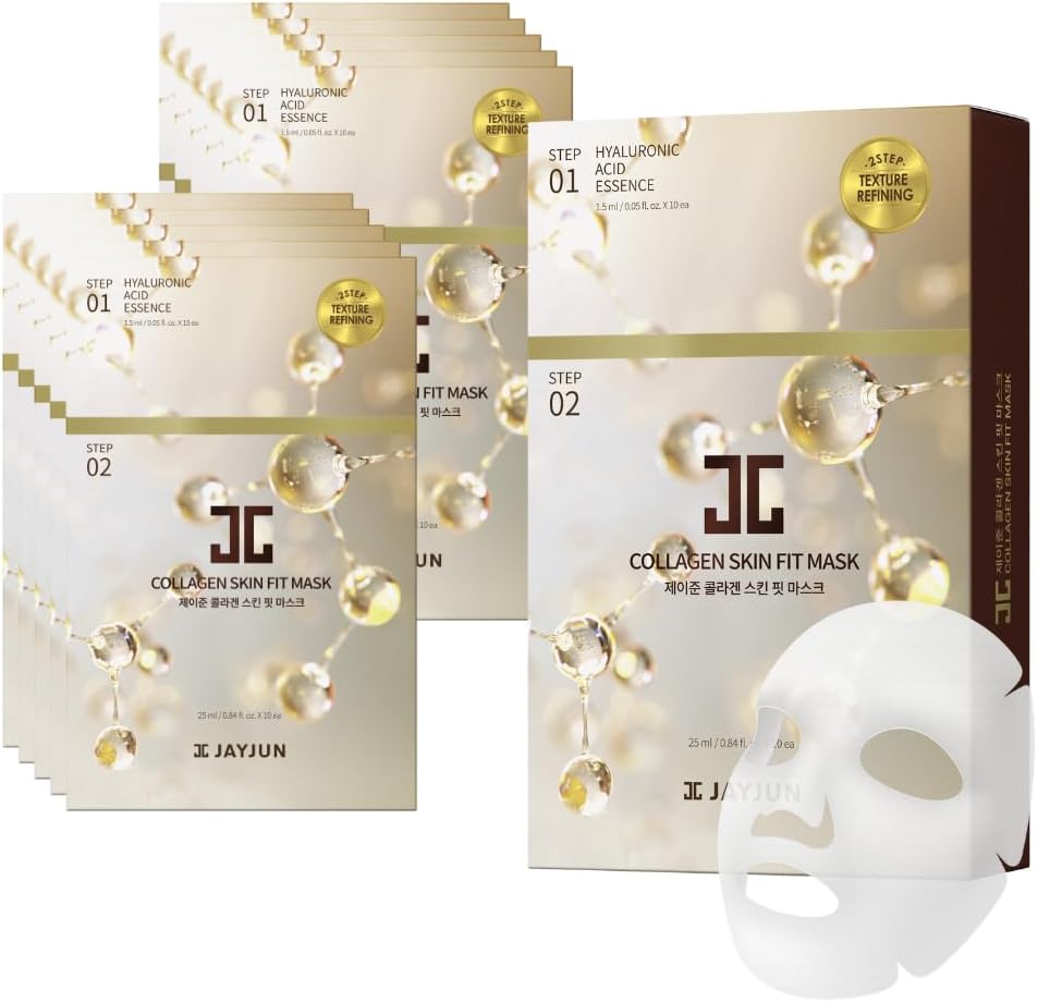- JAYJUN Collagen Skin Fit Mask (10 Sheets) – 2-Step All in one Hydration & Firming Ritual with Hyaluronic Acid & Marine Collagen 0.84 fl. oz.