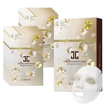JAYJUN Collagen Skin Fit Mask 10 Sheets 2-Step All in one Hydration & Firming Ritual with Hyaluronic Acid & Marine Collagen 0.84 fl. oz.