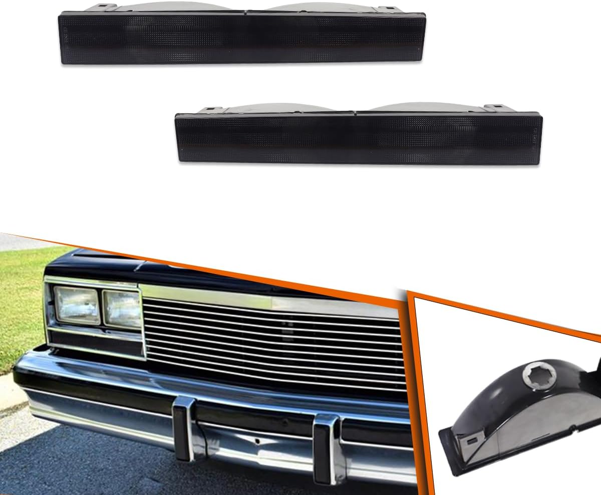 ADIIL For 1982-1987 Chevrolet El Camino Malibu Caballero Smoked Black Lens Front Bumper Parking Signal Light Housings Kit