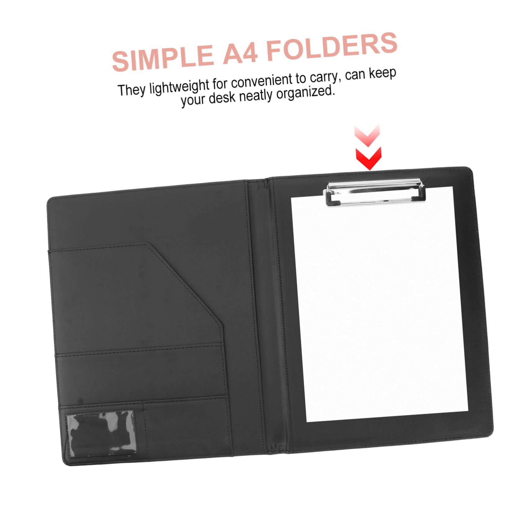 Leder Dokumentenmappe Multifunktionaler Organizer mit Edelstahlklammer Schreibblock Stifthalter für Büro Schule Konferenzen Schwarze Premium Mappe für Akten und Unterlagen