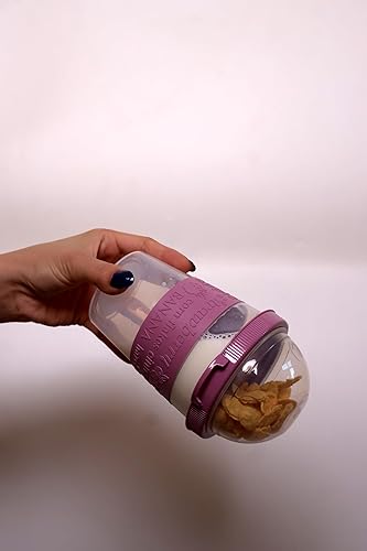 Miniatura 3 de Salda Paquete de 4 tazas de desayuno sobre la marcha, taza de yogur para llevar y llevar con cobertura de cereales con cuchara, frasco de avena o