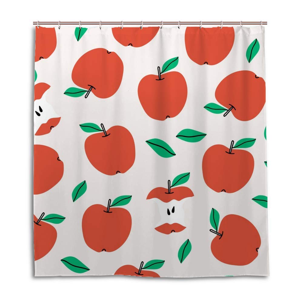 Rideau de douche pomme rouge 180x180 cm polyester lavable Chehongg avec 12 crochets