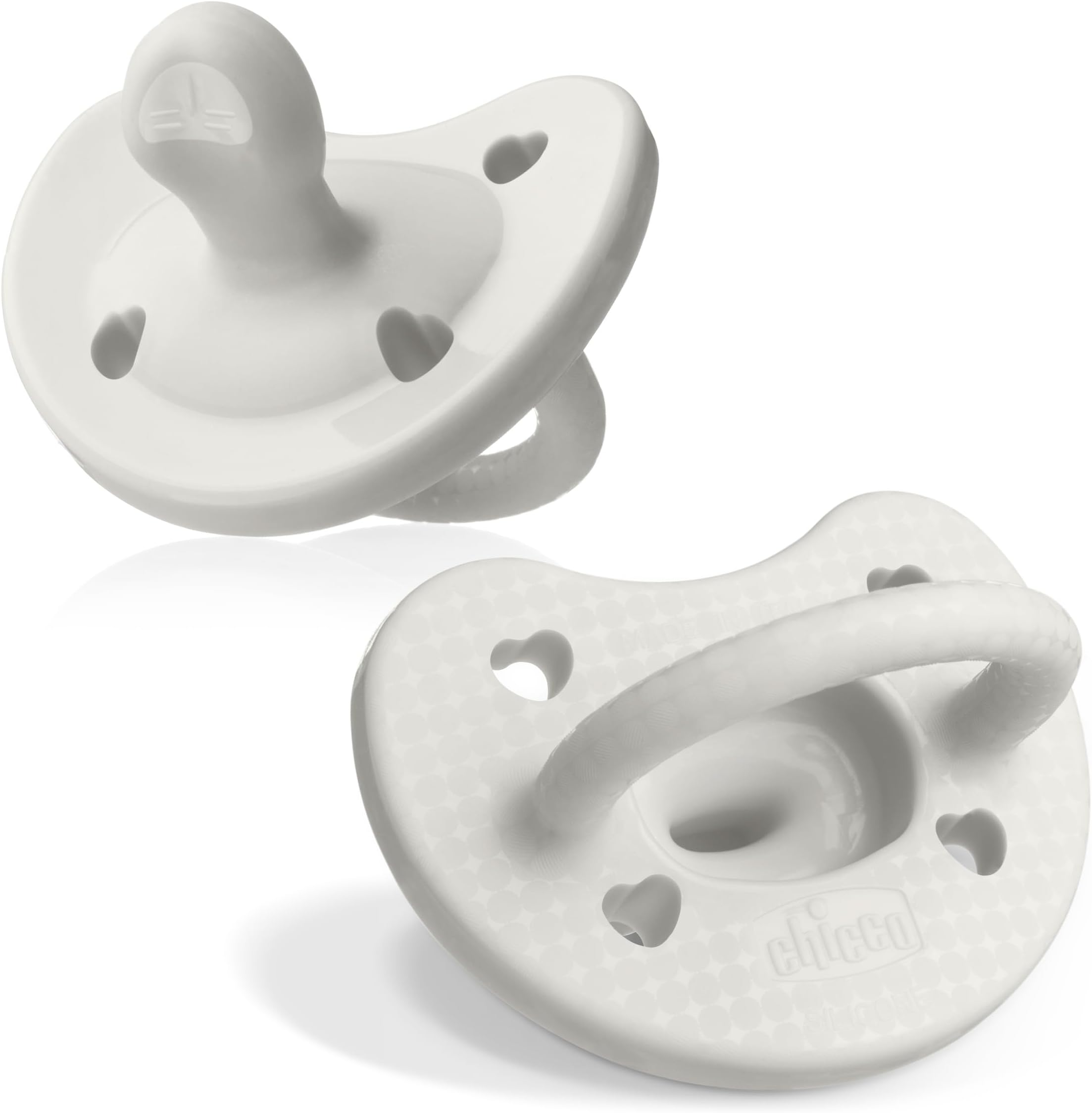 PhysioForma Luxe Orthodontic Pacifier for Babies 0-6 Months, One-Piece 100% Soft Silicone, Supports Breathing, Textured Shield & Handle, Included Sterilizing Case, BPA Free, 2-Pack, Pearl Grey