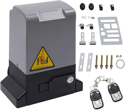 370W Automatic Sliding Gate Opener Auto Electric Sliding Gate Kit Rolling Driveway Slide Gate Motor w/2 Controller & 2 Keys
