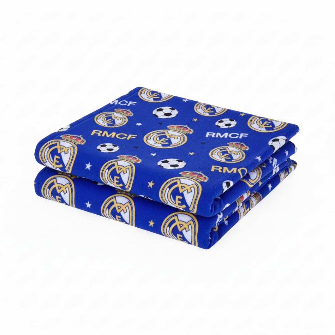 ARDITEX, Real Madrid Manta Polar, Manta para Sofa de Coralina, Tacto Súper Suave y Gran Capacidad de Abrigo, Poliester de 200gsm, 150 x 95 Centimetros (Azul)
