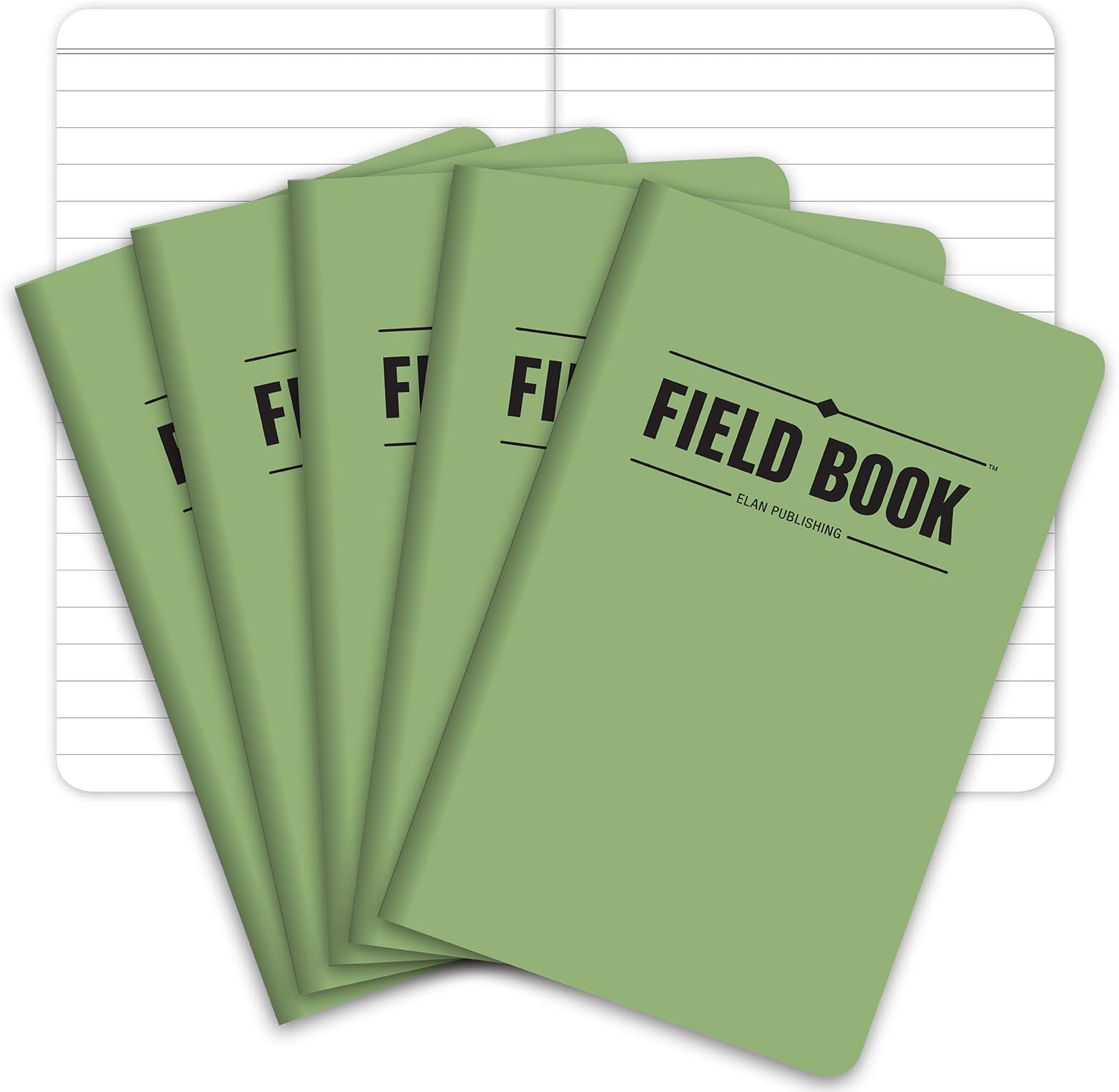 Field Notebook/Pocket Journal - 3.5"x5.5" - Green - Lined Memo Book - Pack of 5