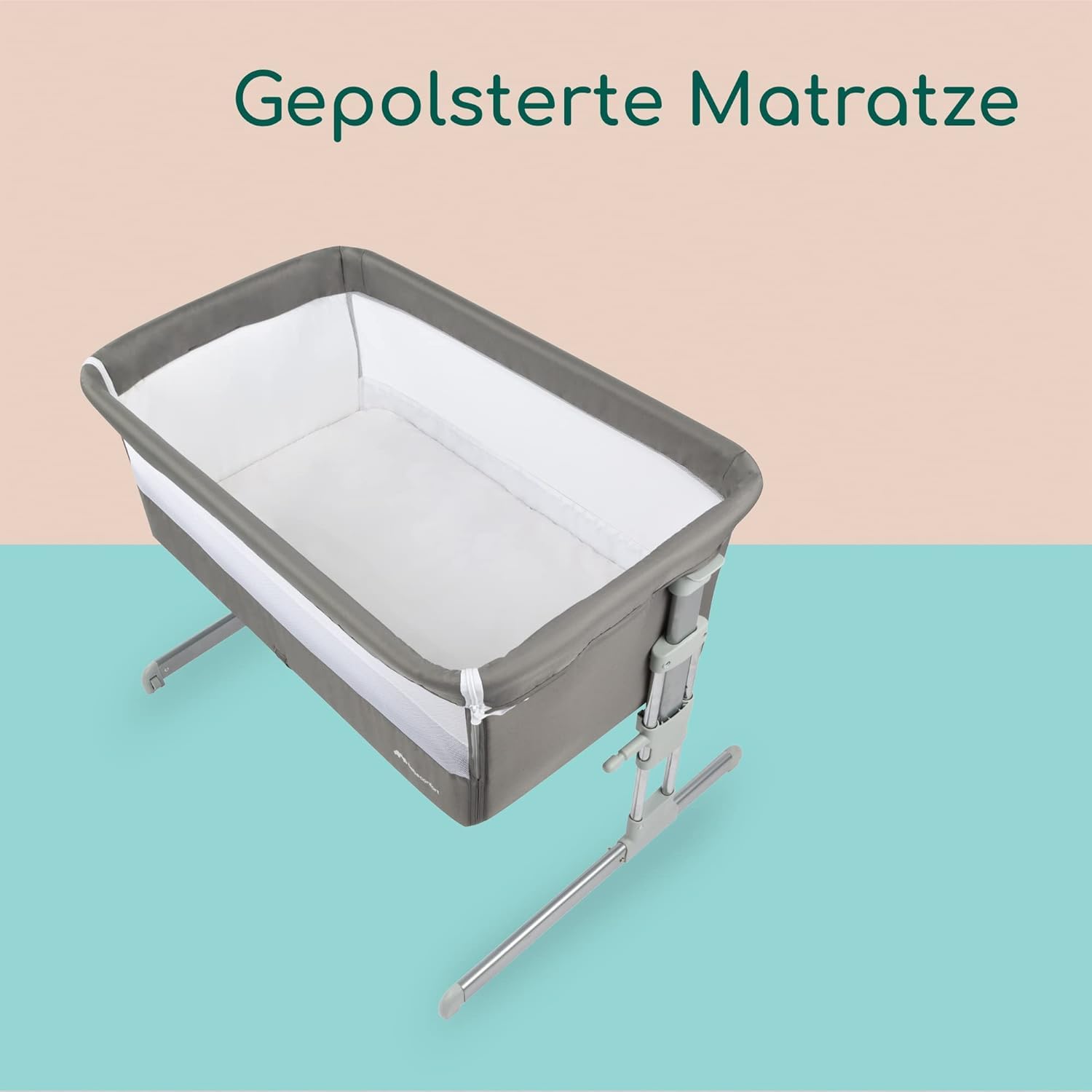 Bebeconfort Calidoo, 2-in-1 Beistellbett Baby & Stubenwagen, 0–6 Monate (0–9 kg), verstellbarer Co-Sleeper, 5 Höhen, große gepolsterte Matratze, Seiten aus Netz, faltbare Seite, Grey Mist