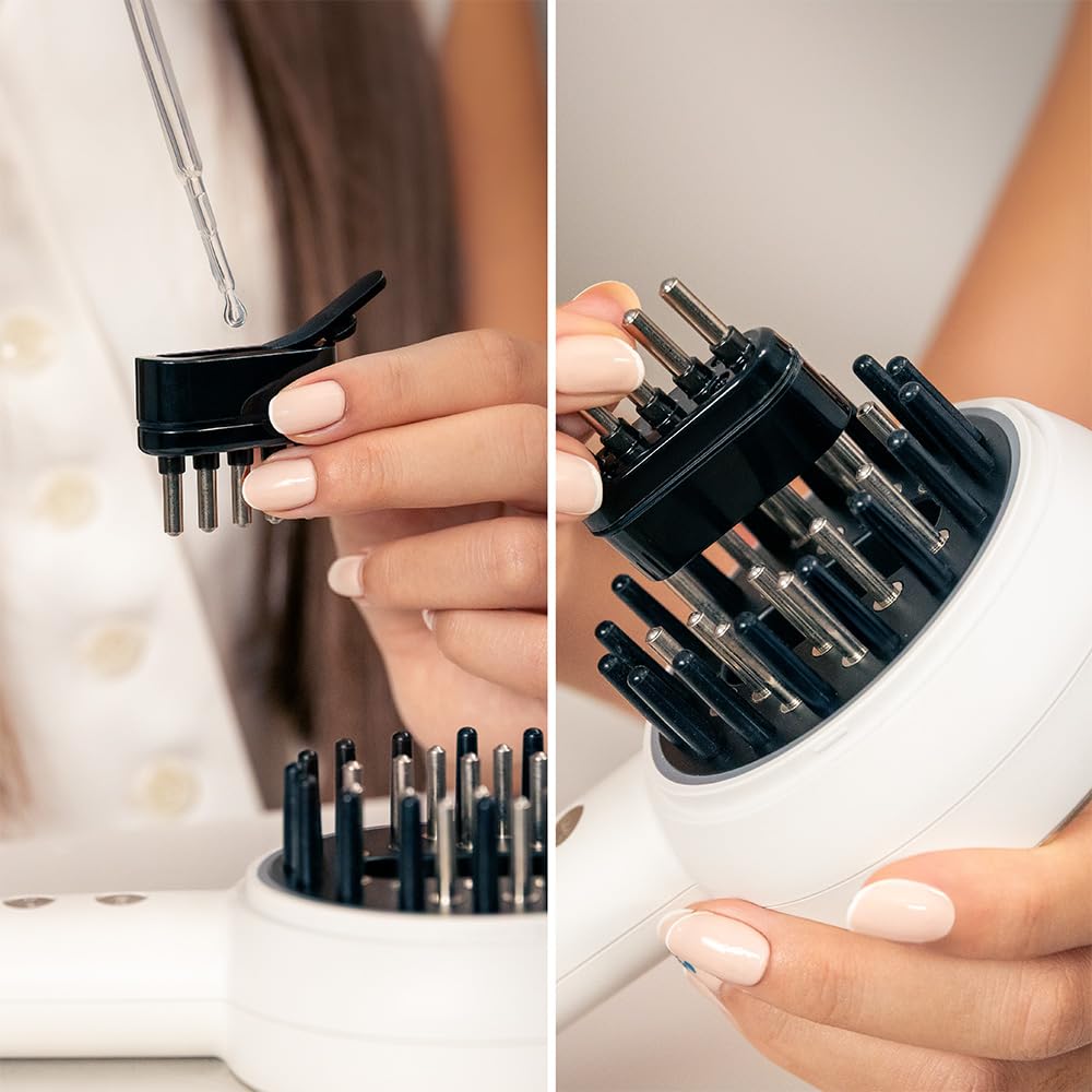 Cecotec Spazzola riparatrice con microcorrenti EMS, luce LED rossa e blu HairCare Revitalize TotalCare. Applicatore di siero e 5 livelli, nutre, rassoda e rafforza i capelli dalla radice