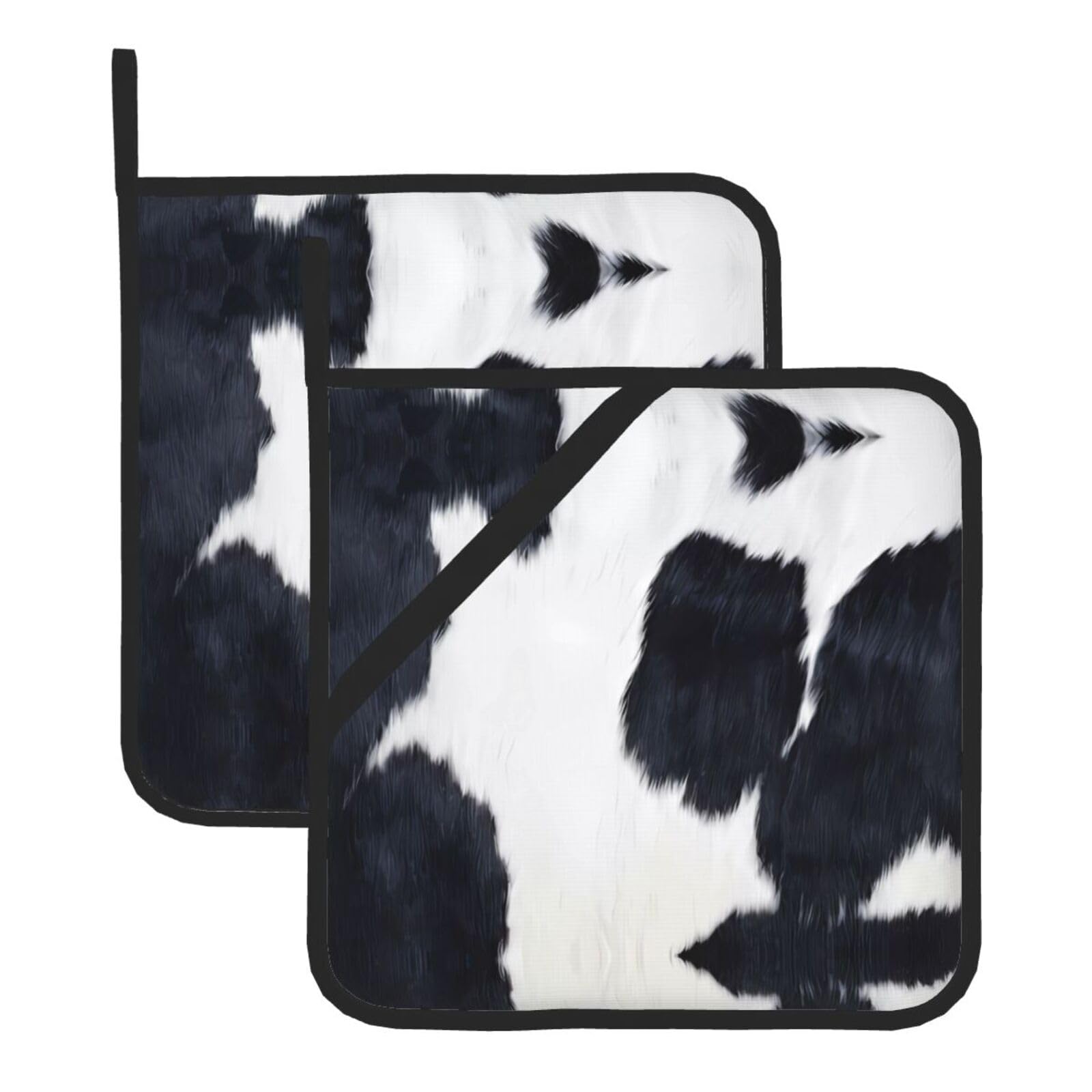 WHJDPP cowhide Prints Square Hot Pads for Kitchen Counter - Waterproof Pot Holders Set of 2, Heat Resistant Trivets with Pocket & Hanging Loop for Serving, Oven & BBQ