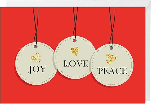 easykart labels 18 tarjetas de felicitación navideñas Joy Love & Peace con sobres y calcomanías de sellado, efecto de lámina 3D, 6.75 x 4.5 pulgadas