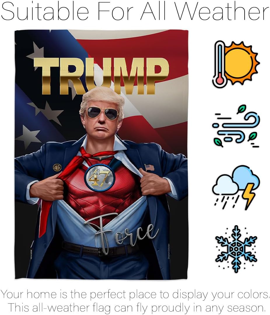 47th President Force Trump Won Flag Tapestry Wall Hanging Decor for Home Porch MAGA Poster Outdoor Decorations Making America Great Again Patio Door Banner Republican Gifts Made in USA