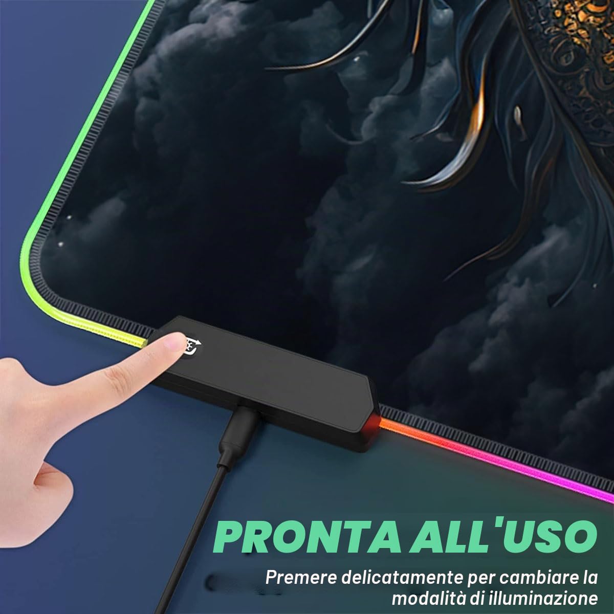 Tappetino per mouse Drago RGB, grande, XXL, 14 modalità luminose, LED, tappetino per mouse avanzato, per computer, laptop, PC, scrivania, gaming, 15,7 x 35,4 pollici