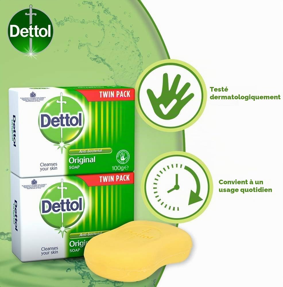 Dettol - Savon antibactérien original en barre, 2 pièces (Total 4 barres)