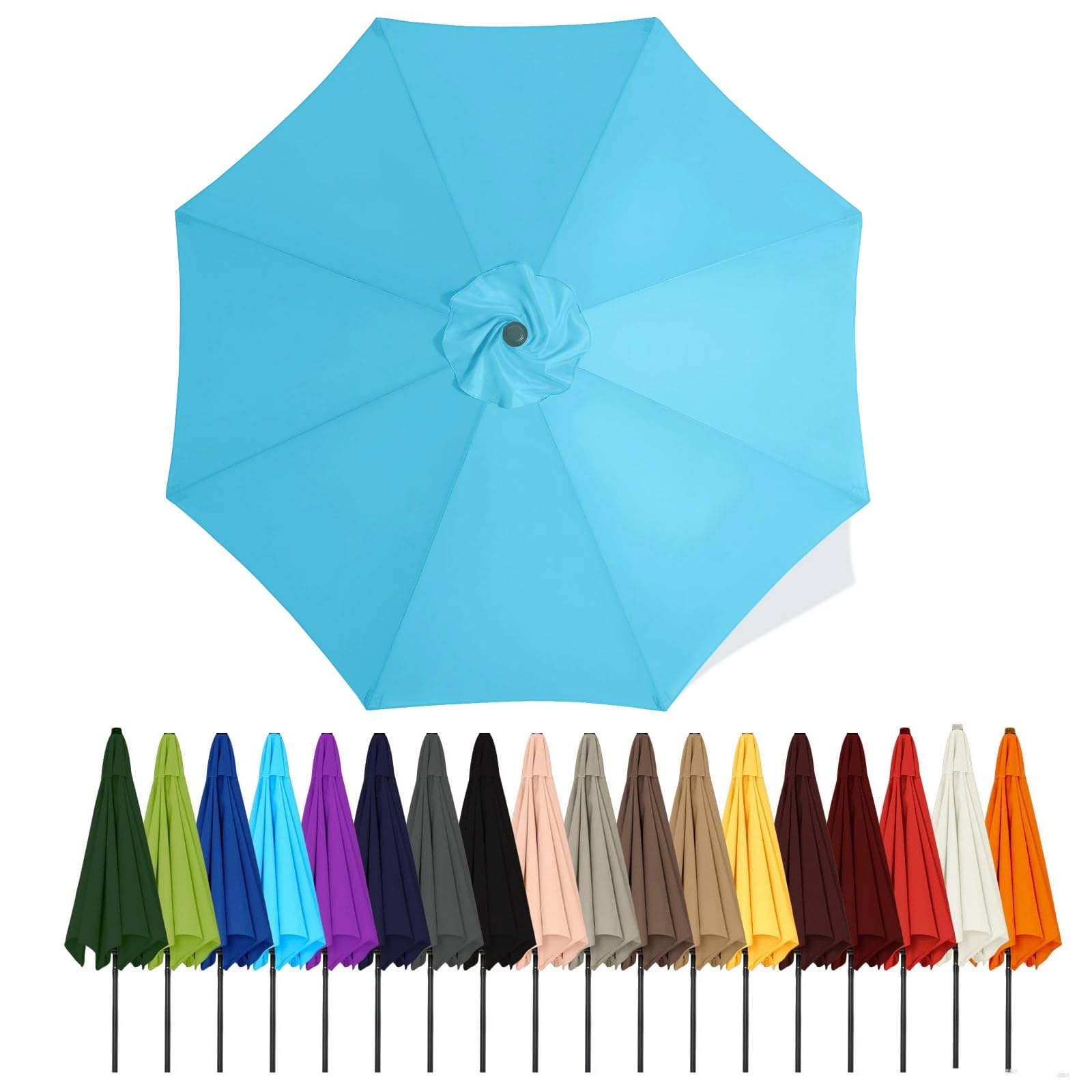 Umbrella Canopy Replacement Outdoor 6/8 Rib 6FT 7FT 8FT 9FT 10 FT 11FT, Market Patio Table Cover For Backyard Garden Courtyard Swimming Pool Lawn, Market Umbrella Top(Light blue,2.5m - 6Ribs)