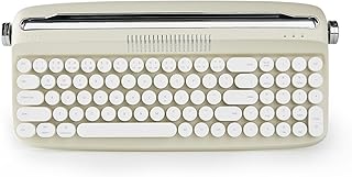 YUNZII Upgraded Wireless Typewriter Keyboard, Retro Keyboard with Integrated Stand, USB-C/Bluetooth Keyboard with Cute Round Keycaps for Multi Device for Win/Mac (B309, Sand Beige)