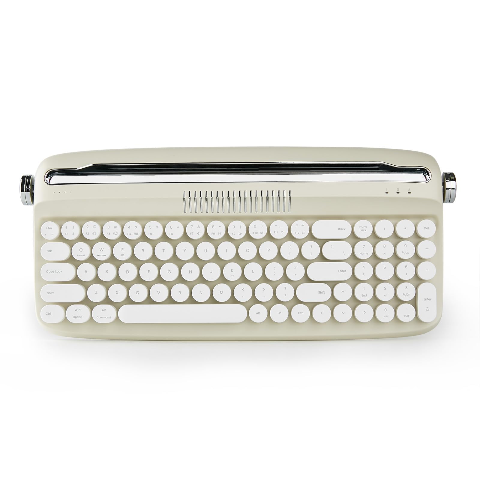 YUNZII Upgraded Wireless Keyboard, Retro Keyboard Typewriter Style with Integrated Stand, USB-C/Bluetooth Keyboard with Cute Round Keycaps for Multi Device for Win/Mac (B309, Sand Beige)