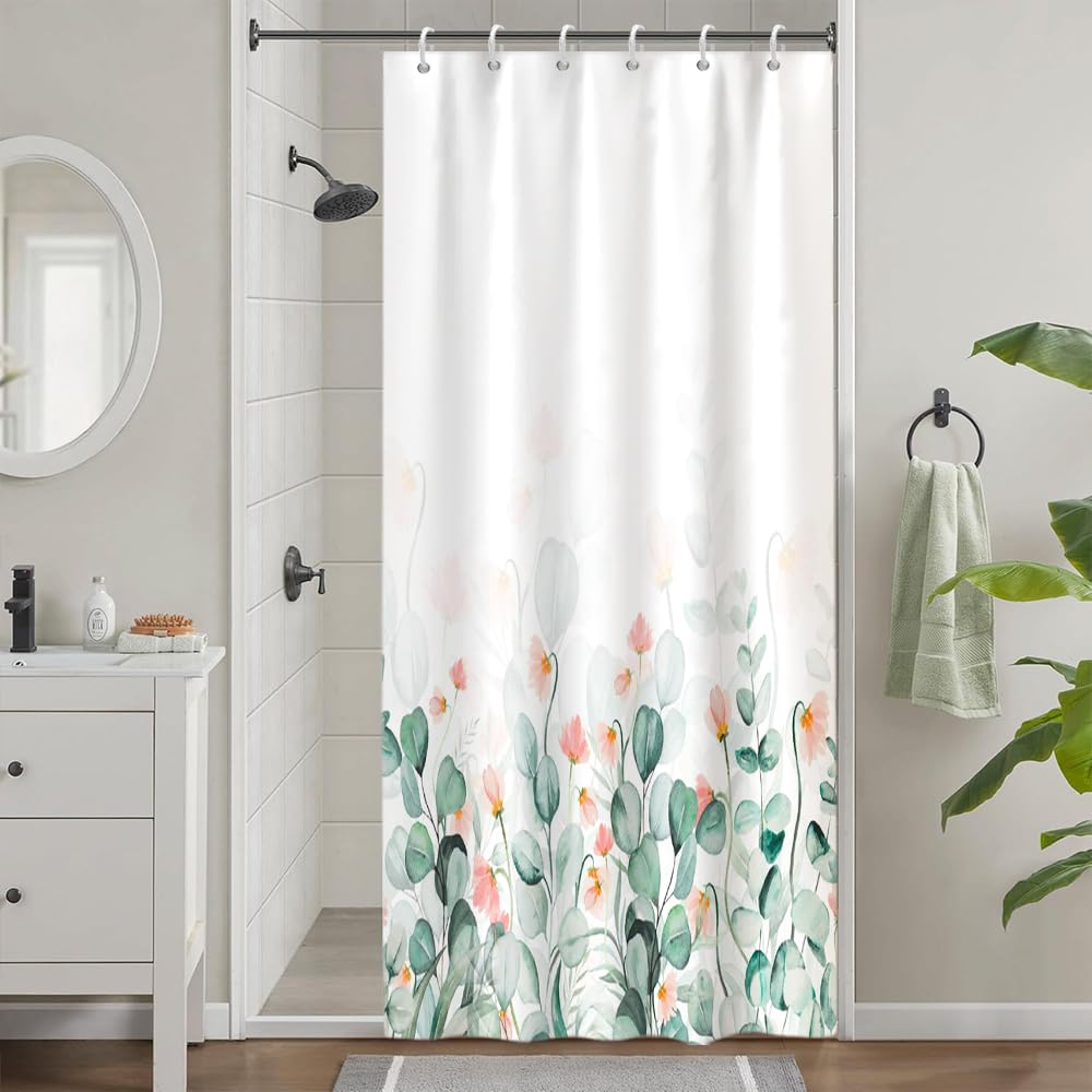 Cortina de Ducha de Hoja Eucalipto, Cortinas de Ducha Verde Oro Abstracto Planta Cortinas de Baño Antimoho Impermeable Lavable Tejido de Poliéster Cortina Ducha con 12 Ganchos 120x200cm — view 135