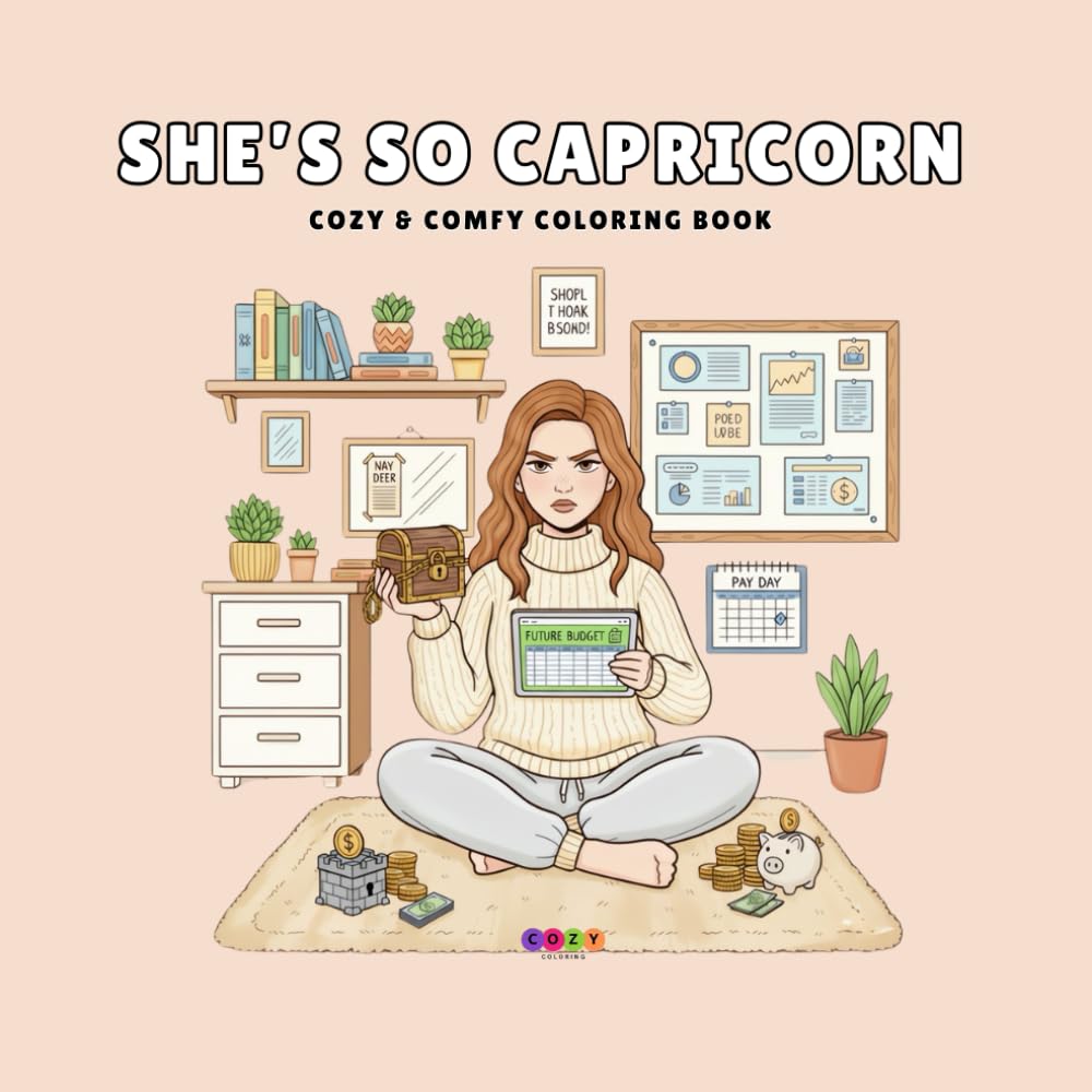 She's So Capricorn: Coloring Book for Adults and Teens, Relaxing Hygge & Cozy Designs for Stress Relief and Mindful Creativity (Zodiac Coloring for Capricorn Women)