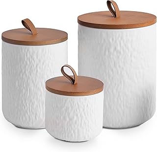 27 Outdoor Ceramic Decor Inspirations To Elevate Your Garden 84 JOJUNO White Ceramic Canister Set with Wooden Lid, 3-Piece Airtight Food...