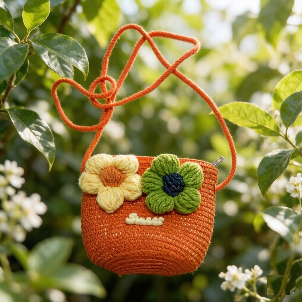 Flower Zipper Coin Purse Orange