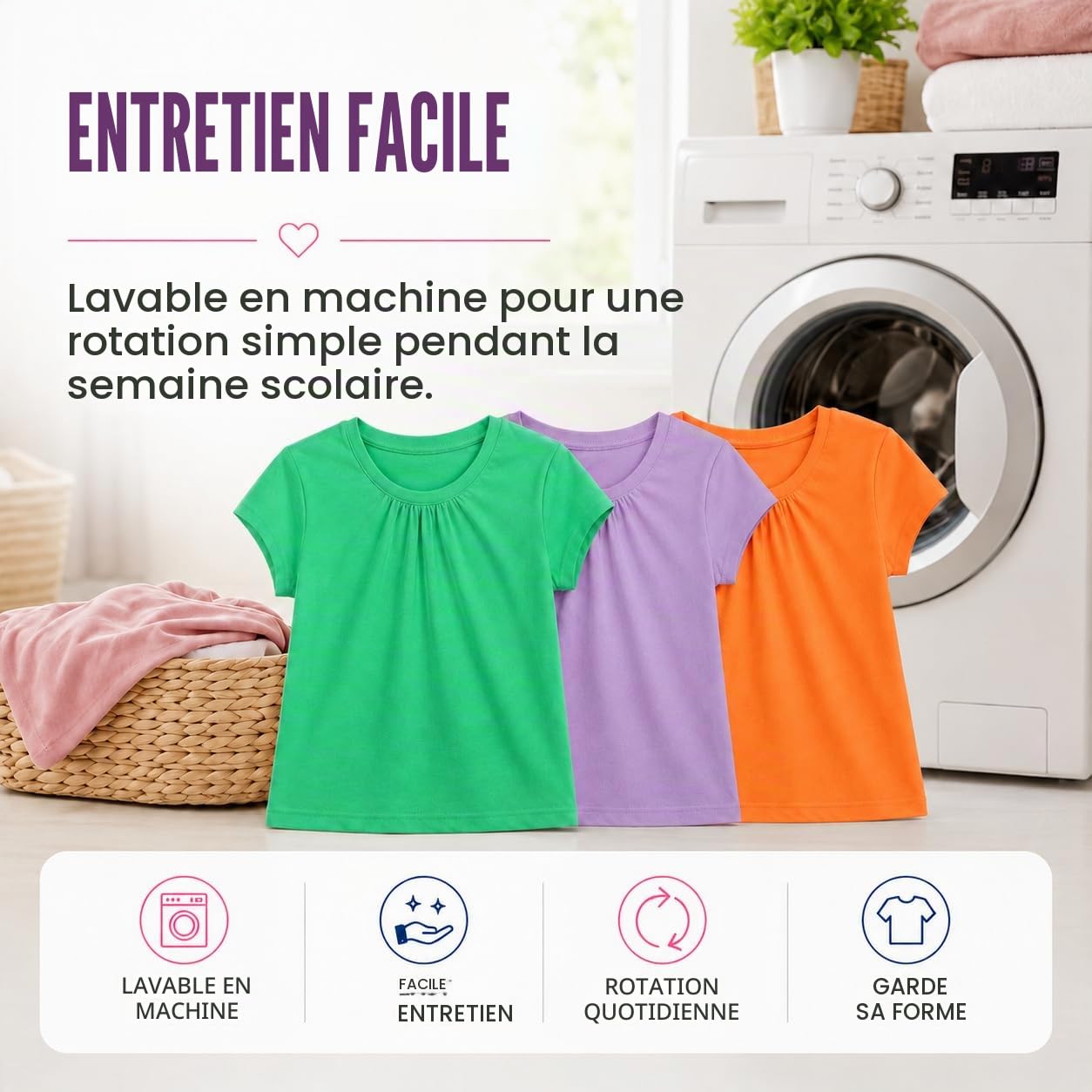 Bienzoe Fille Antimicrobien Séchage Rapide Manche Courte T-Shirt 3 pièces Pack
