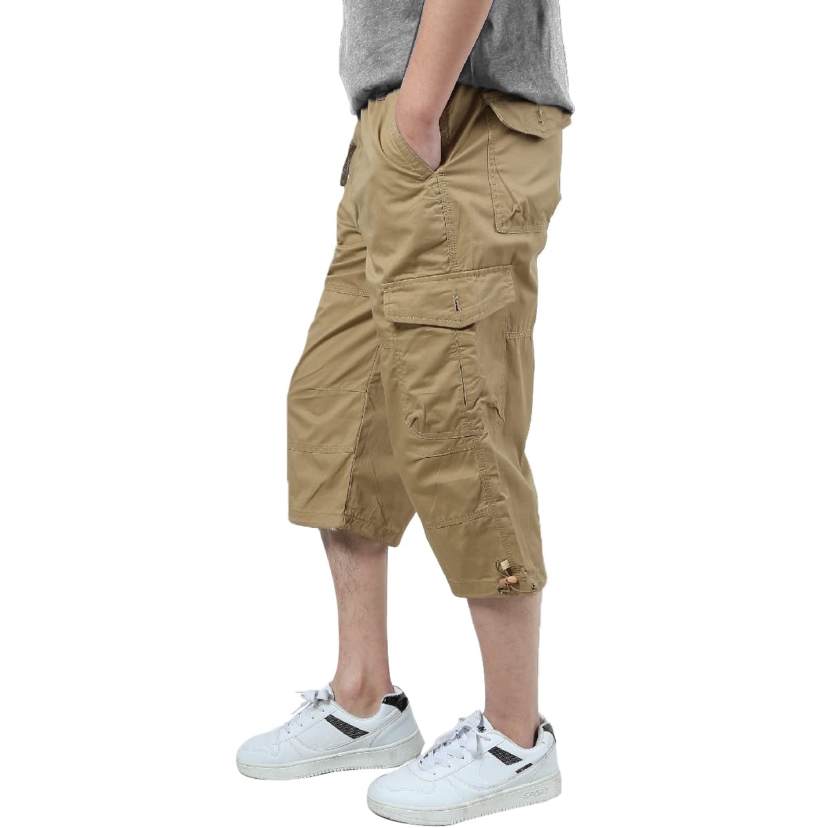 Aotoyou Shorts et Bermudas Cargo Homme 100% Coton Pantacourt Été Short Long Homme Taille Elastique avec Poches