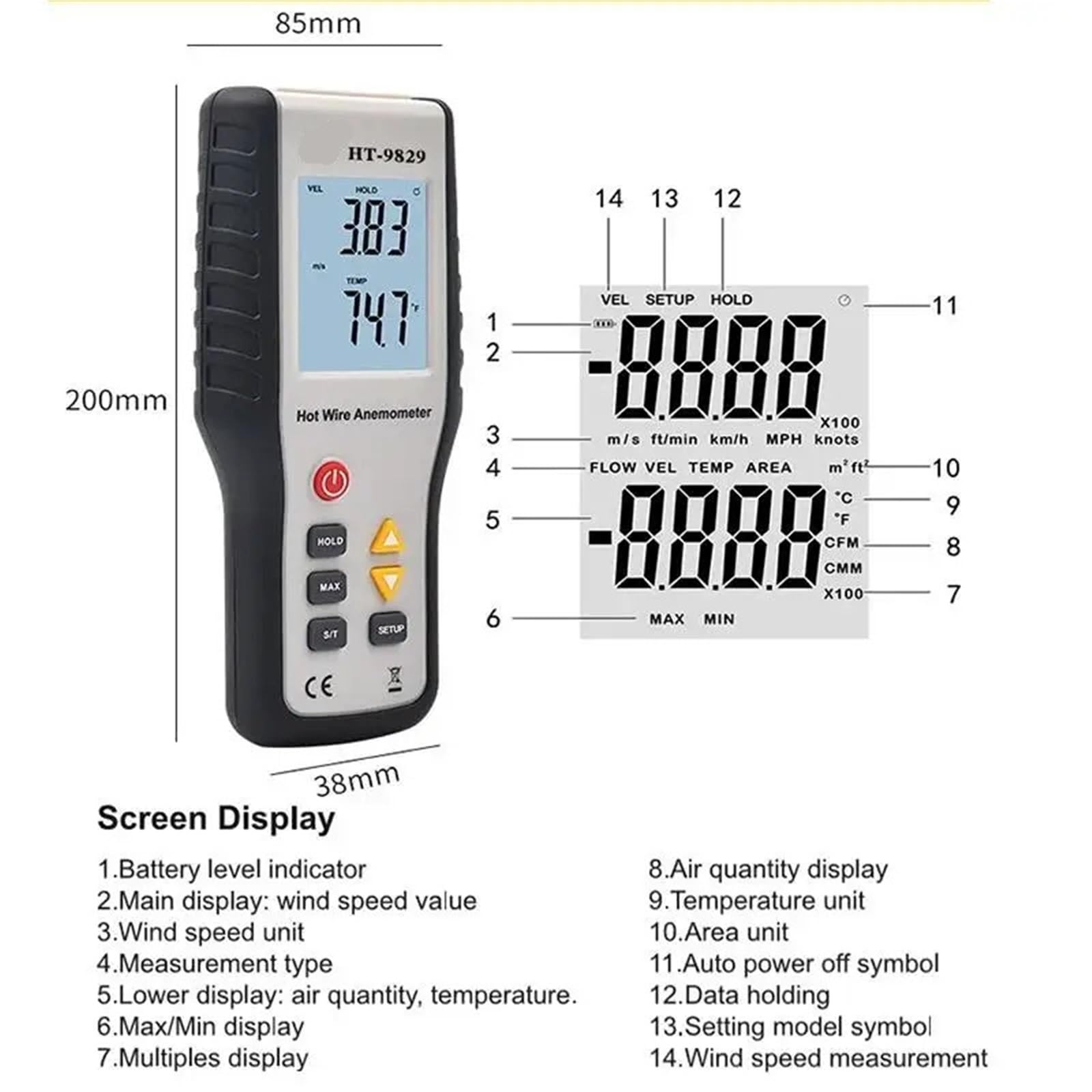 Anémomètre Numérique Portable Haute Sensibilité, Anémomètre Thermique à Fil Chaud, Instruments de Mesure