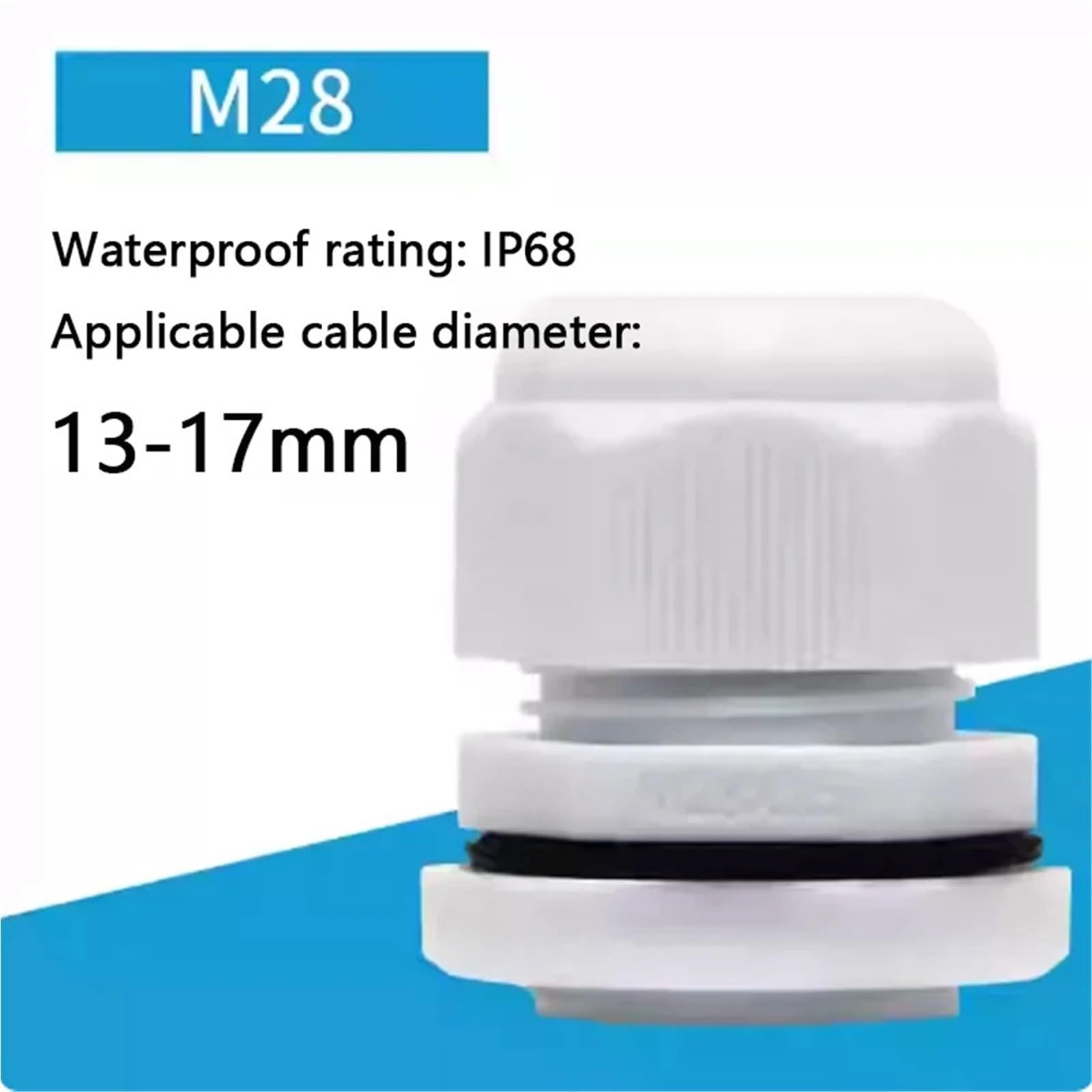 Prensaestopas impermeables 100 piezas PG7-PG36 para entrada de cable IP68, junta de conector de plástico de nailon blanco impermeable (M28 (13-17 mm)