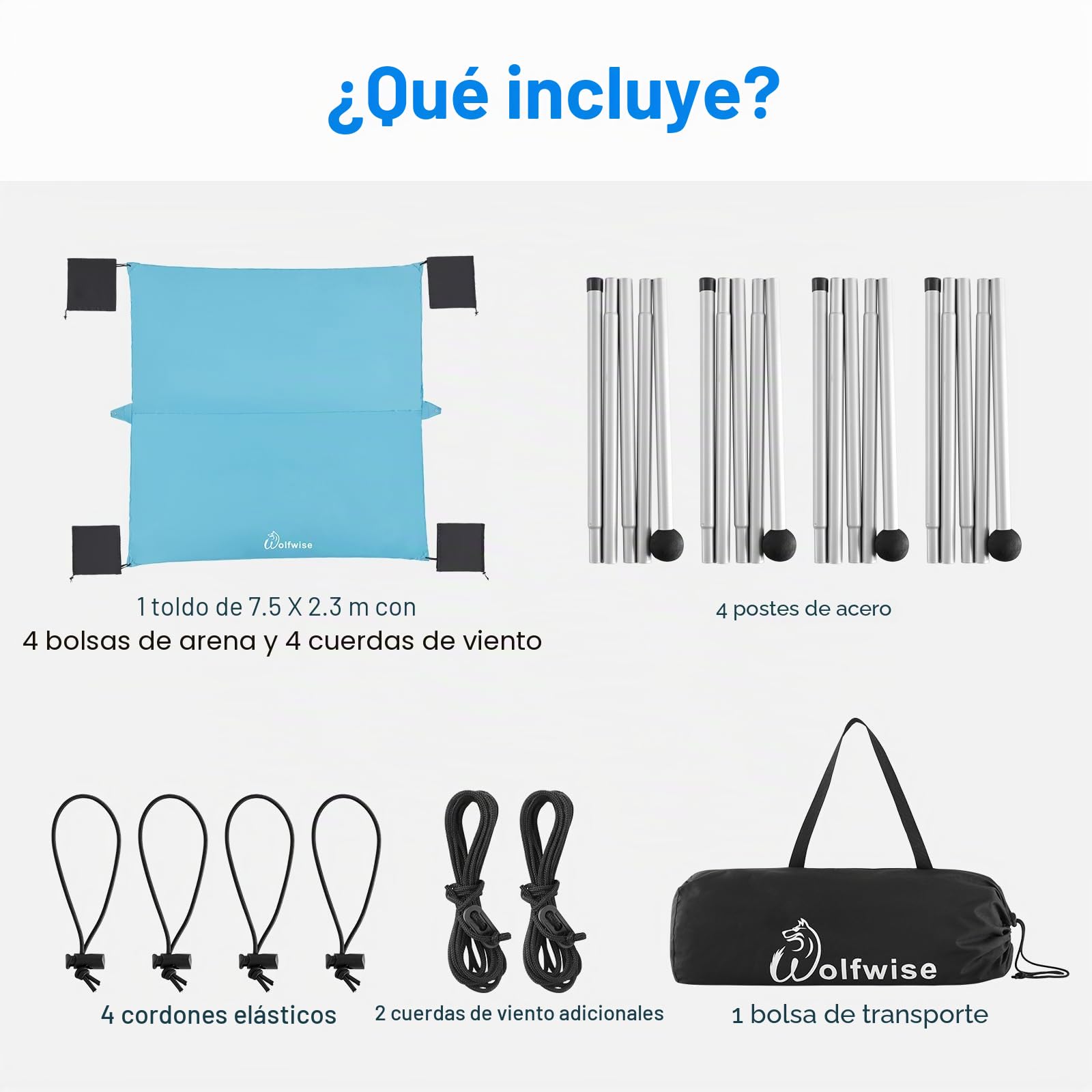 WolfWise UPF50+ Carpa de Playa con protección Solar, sombrilla para 2-6 Personas, fácil configuración, Resistente al Viento y Agua, toldo de Playa Azul