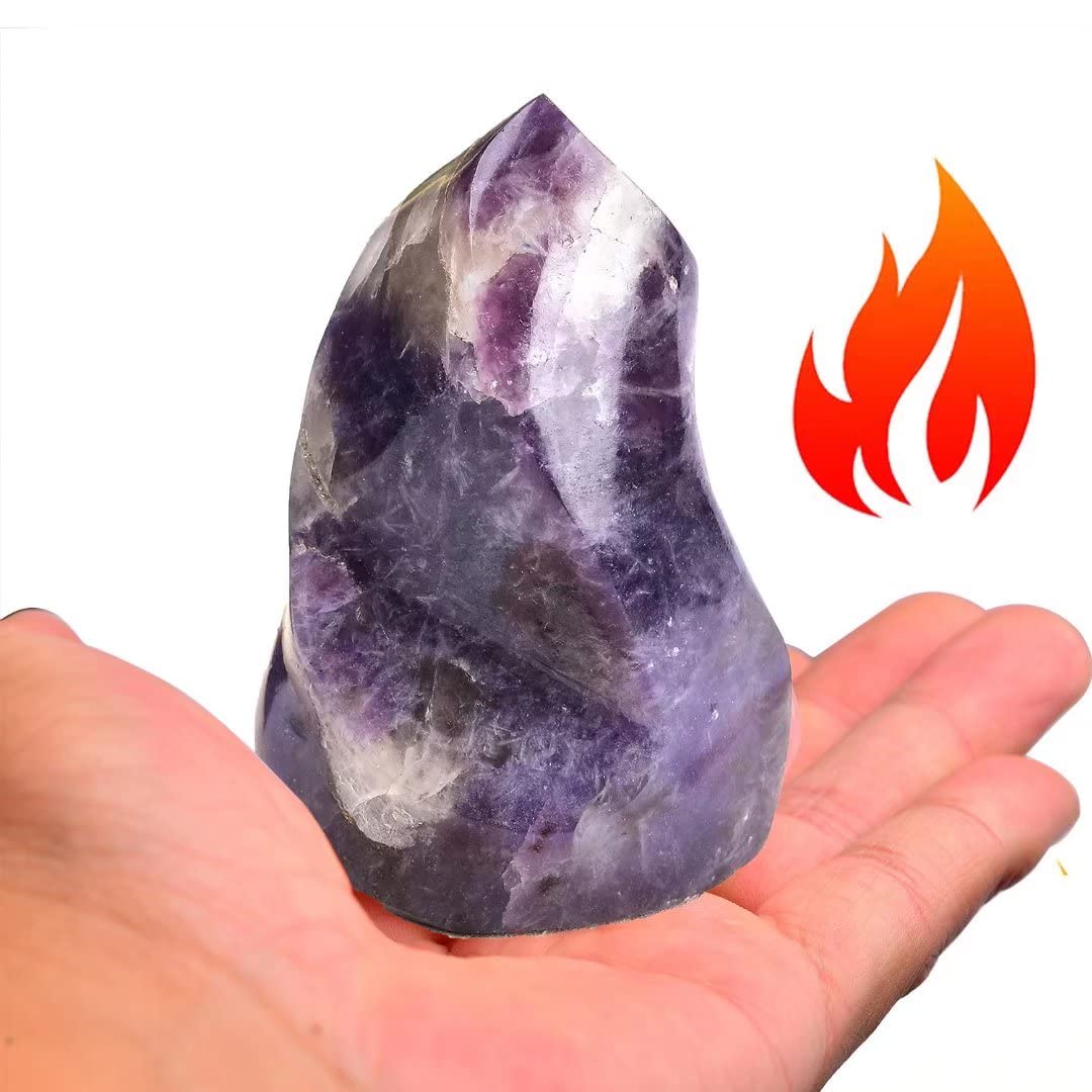 AMOYSTONE Lepidolite Crystal Tower Flame Shaped Stone Purple Energy Meditation Healing Crystal Home Decor 0.6-1.0LBS