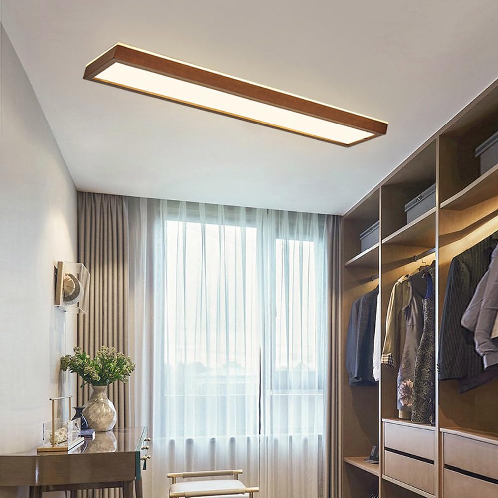 Lámpara de Techo LED Moderna de Madera, Regulable con Control Remoto, Rectangular y Cuadrada de Madera para Cocina, Dormitorio, Sala de Estar, Pasillo y Entrada.
