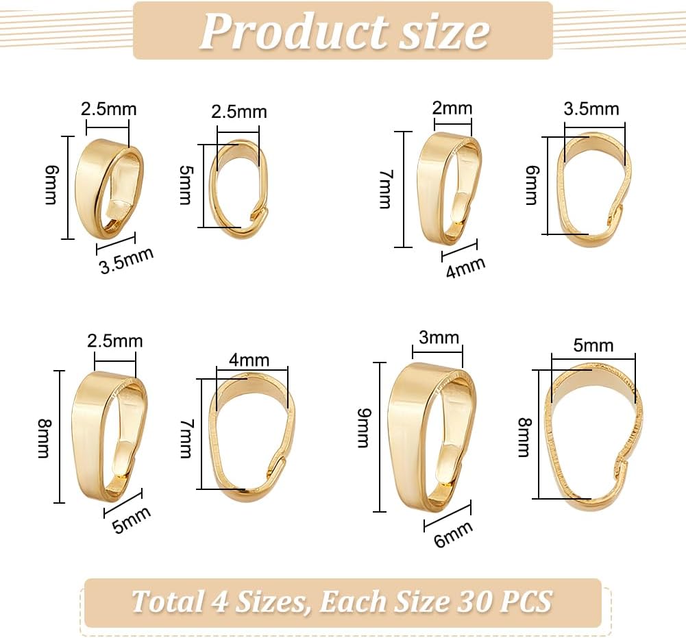 PH PandaHall 120pcs 18K Gold Plated Pendant Clasp Connectors, 4 Styles Golden Brass Pinch Bails Necklace Charm Clasp Jewelry Clasps Snap on Bails Pendant Bails for Necklaces Jewelry DIY Craft Making image 2