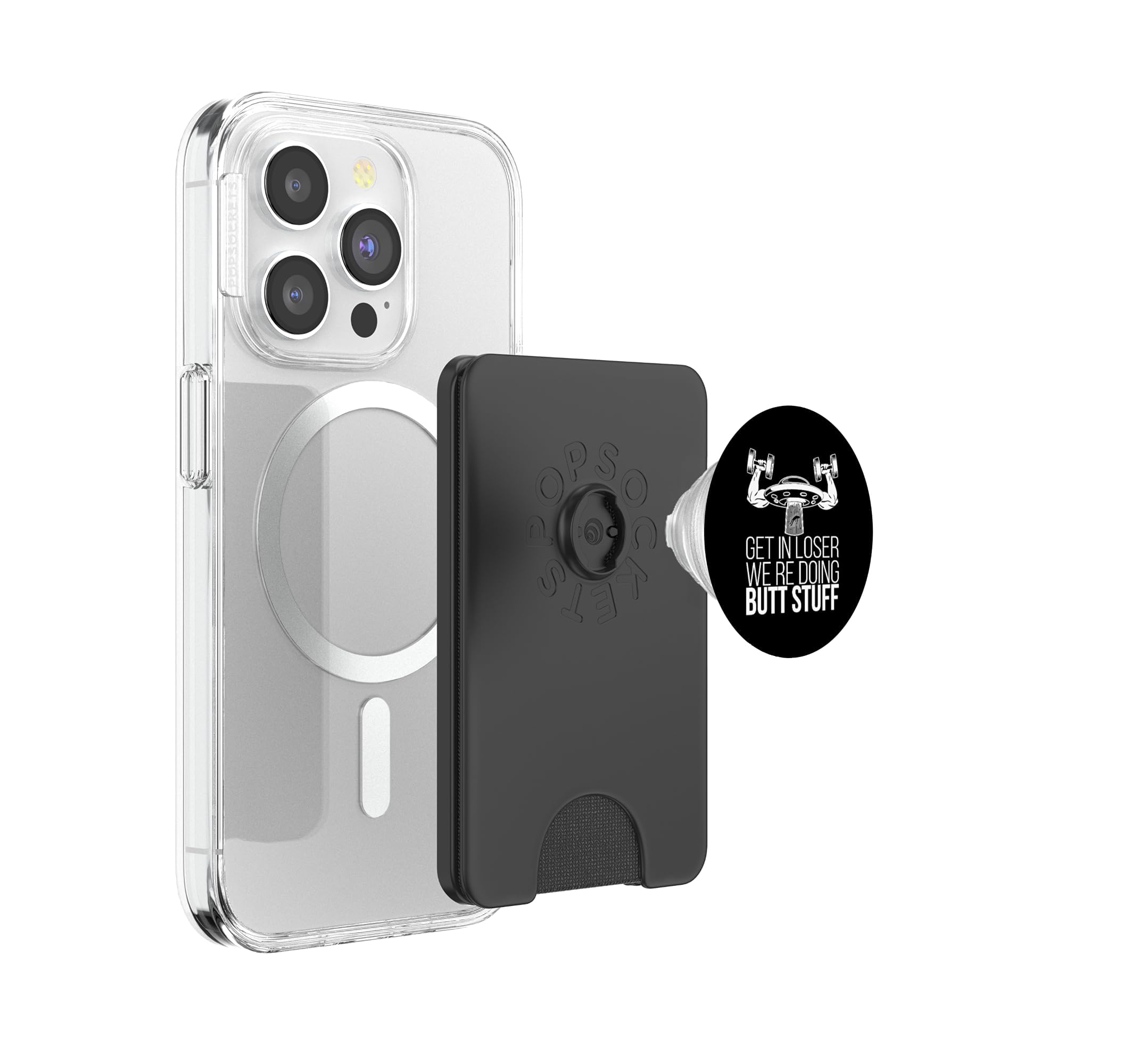 Get In Loser Butt Stuff Divertido Gimnasio Entrenamiento alienígena Levantamiento PopSockets PopWallet para MagSafe