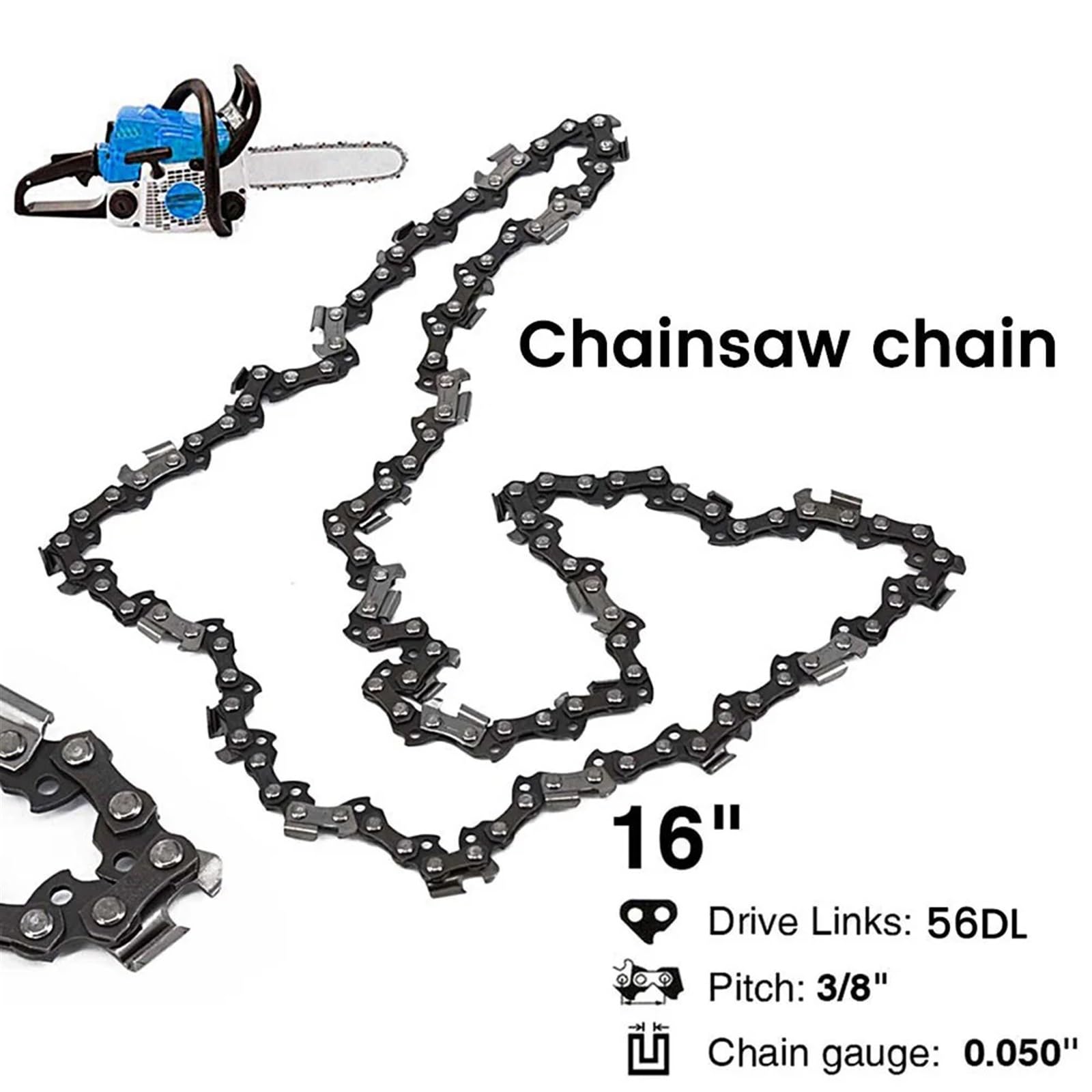 Accesorios para motosierras, Cadenas de Repuesto for Motosierra, 16 Pulgadas, 57 eslabones, Paso LP 3/8", Calibre 0,050, Paquete 2(57dl 16in 2pc)