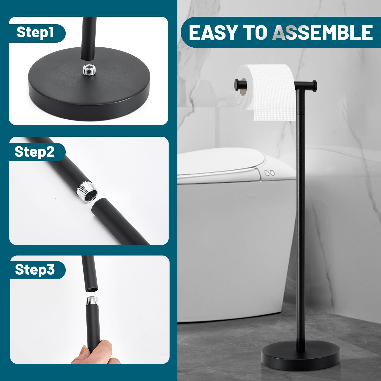 Toilet Paper Holder Stand, Toilet Paper Holder Free Standing with Stable Weighted Base - Image 3