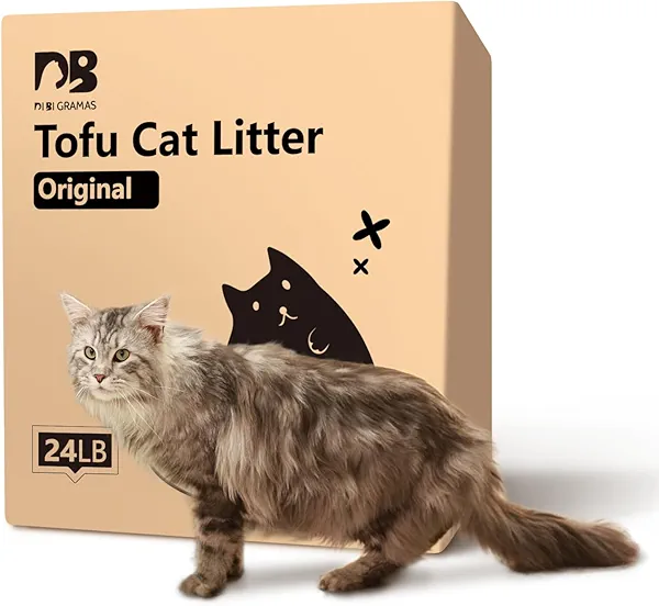 DI BI GRAMAS Cat Litter 24LB/4 Packs Dust-Free Clumping Tofu Cat Litter Quickly Absorb Odors Toilet Can Flush Into The Toilet Pure Natural tofu cat Litter (Original Flavor)