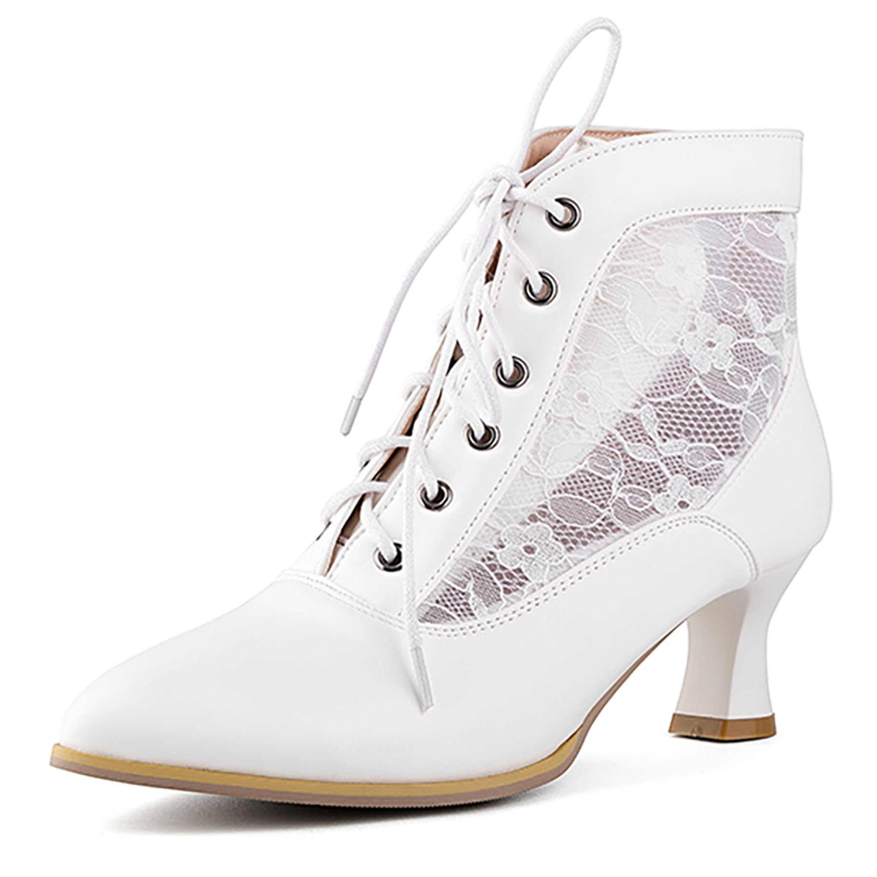 LanreyTaley Women's Lace Short Ankle Boots Lace Up Victorian Booties Vintage Kitten Heel Lace Wedding Bridal