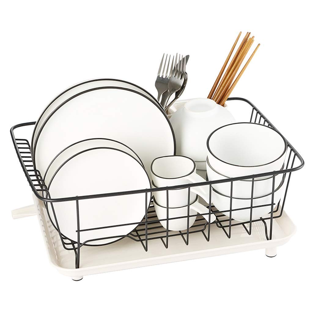 Scolapiatti in acciaio inox 304, scolapiatti con vaschetta raccogligocce in plastica, porta cestello: 37,5 x 29,3 x 17 cm
