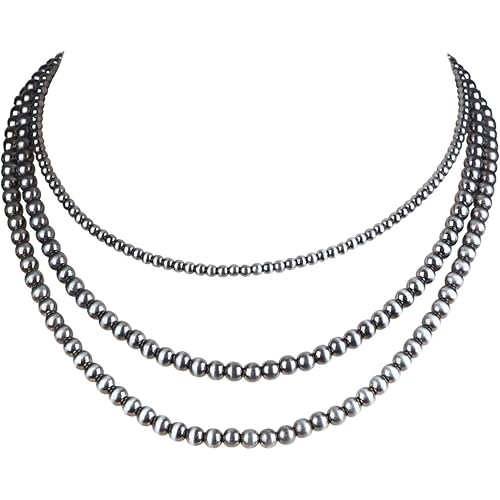 Western Jewelry Navajo Pearl Necklace for Women Handmade Long Boho Turquoise Pearls Layered Necklaces for Cowgirls
