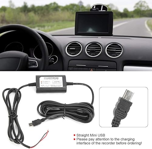 Miniatura 9 de Acouto Dash Cam Hardwire Kit 12v 24V a 5V 2.5A Straight Mini USB Step Down Line para monitoreo de estacionamiento, cámaras de reserva de vehículos,