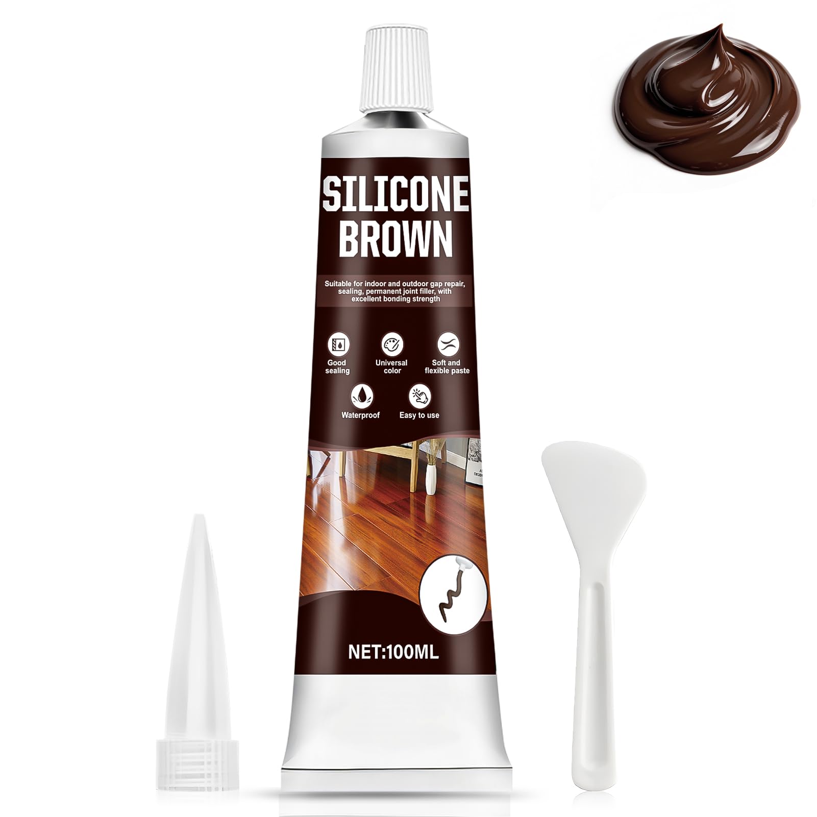 Silicone Marrone per Legno, Silicone Esterno per Infiltrazioni, silicone Marrone, Alte Temperature Impermeabile e Resistente Ai Raggi Uv per Giunti e Crepe, Davanzali, Porte, 100ml