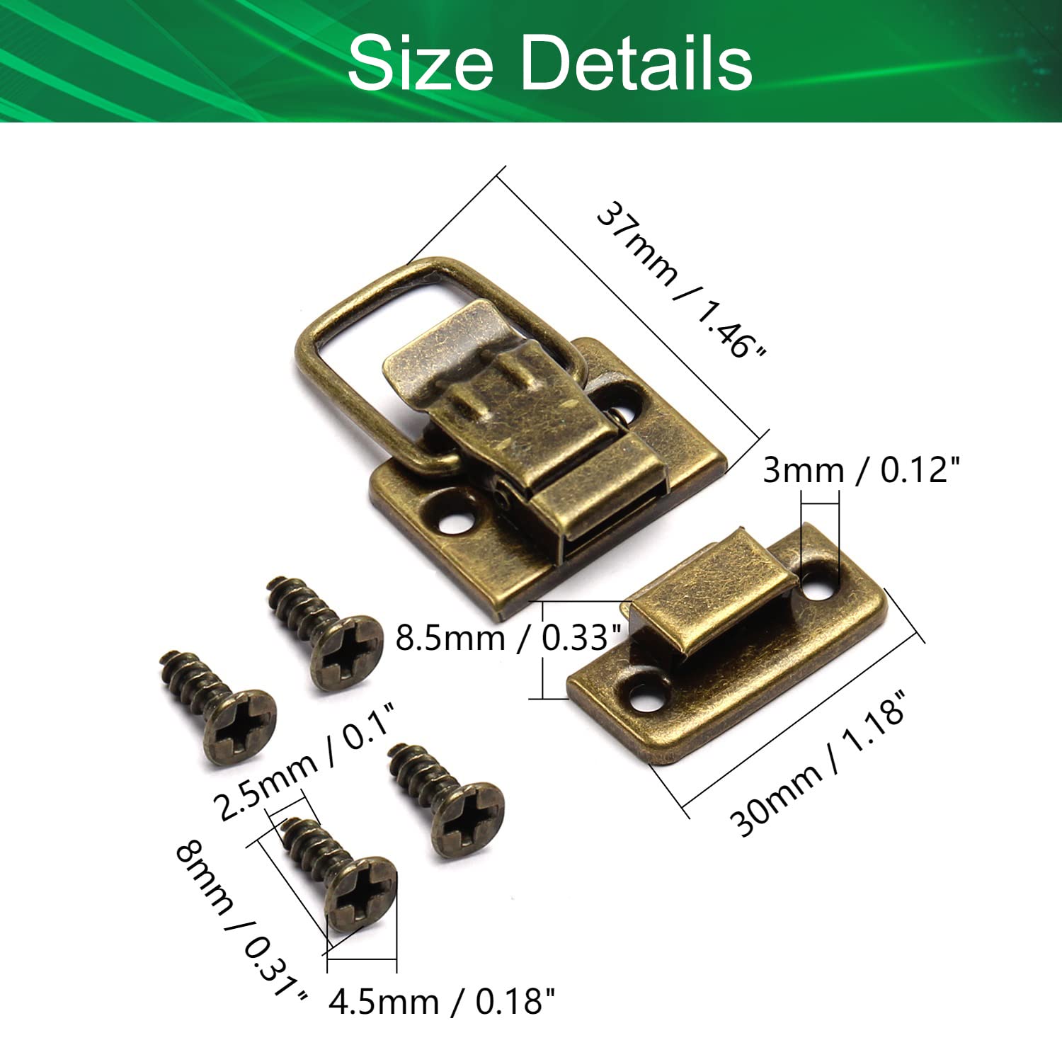 Toggle Catch Lock 1.46'' x 1.18'' (LxW) Retro Decorative Hasp for Suitcase Chest Trunk Latch Clasp, Bronze 12pcs