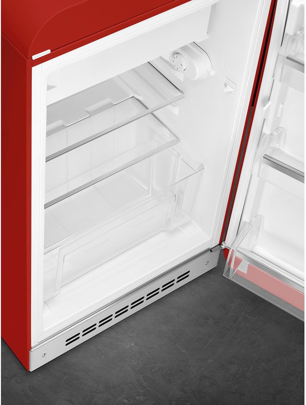 Smeg FAB10 50's Retro Style Aesthetic Refrigerator with 4.48 Cu Total Capacity, 2 Glass Shelves, LED Internal Light, 22-Inches, Red Right Hand Hinge. FAB10URRD3 Made In Italy