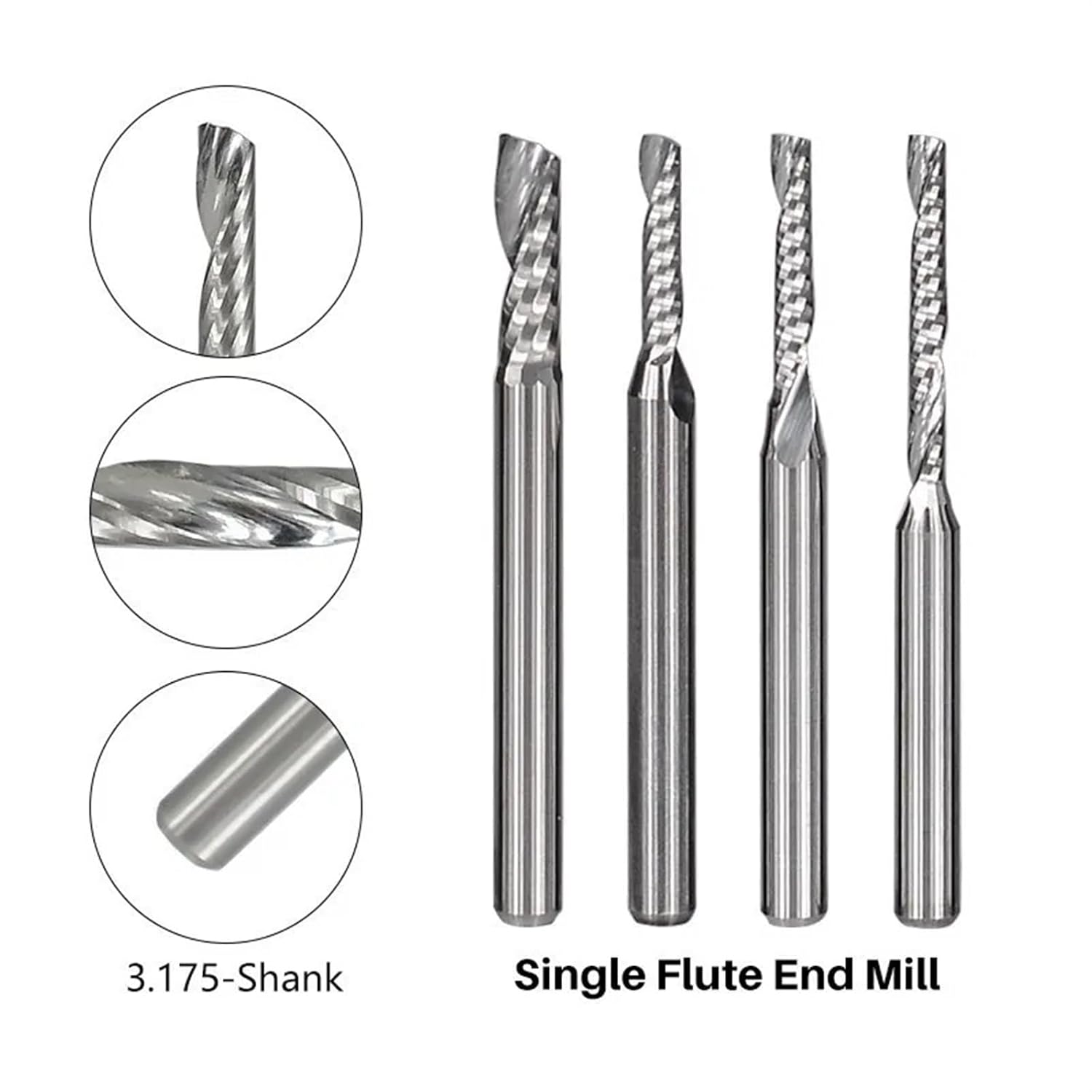 10PCS Bit 1/8 Inch Shank Single Flute Carbide Engraving Bit for Woodworking(3.175x2.5x17mm)