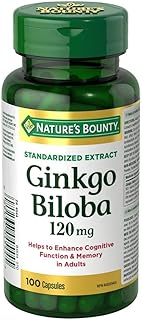 Nature's Bounty Ginkgo Biloba 120mg Pills and Herbal Health Supplement, Helps Enhance Cognitive Function and Memory, Multi-colored, 100 Capsules
