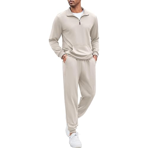 COOFANDY Men's Tracksuit 2 Piece Quarter Zip Sweatsuit Sets Casual Athletic Running Jogging Suits