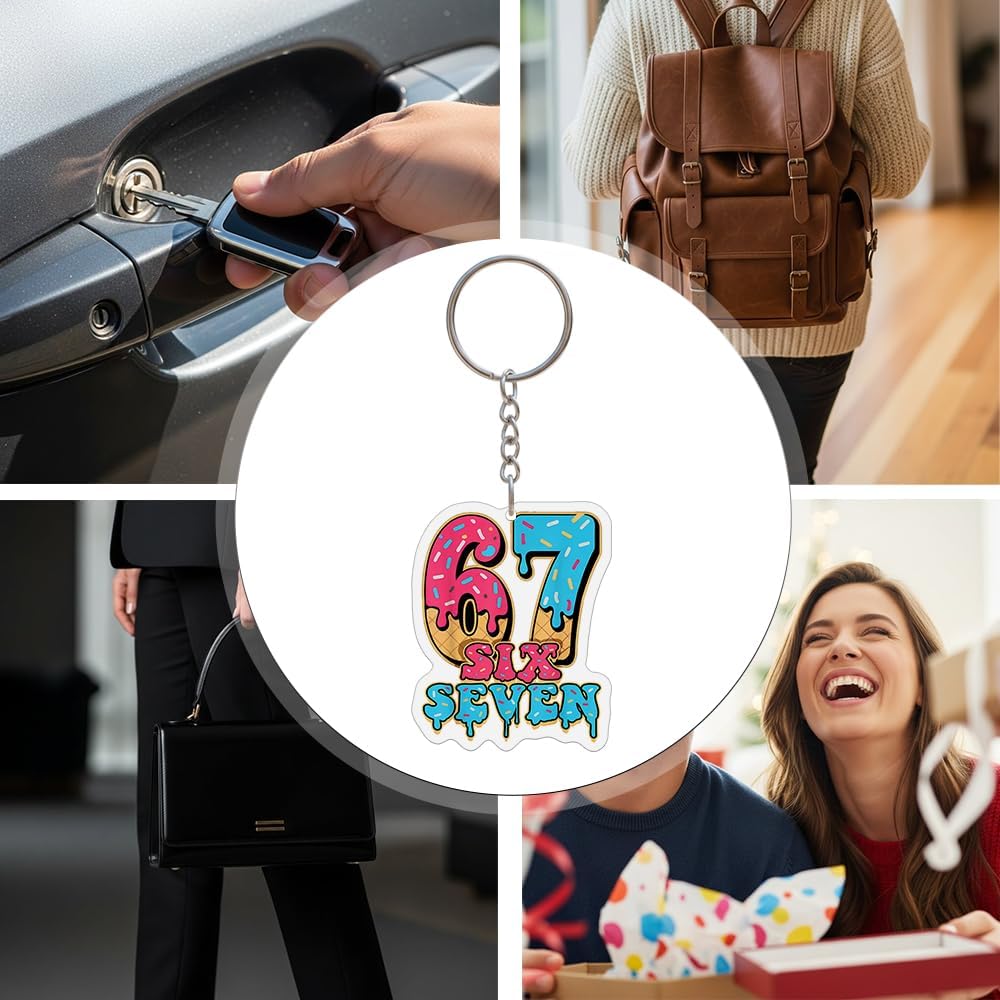 6-7 Meme Keychain – 67 Popular Saying Funny Six Seven Ice Cream Drip Keychain, Novelty Gift for Meme Lovers, Backpack & Bag Charm Accessory 2 Inches - Image 3